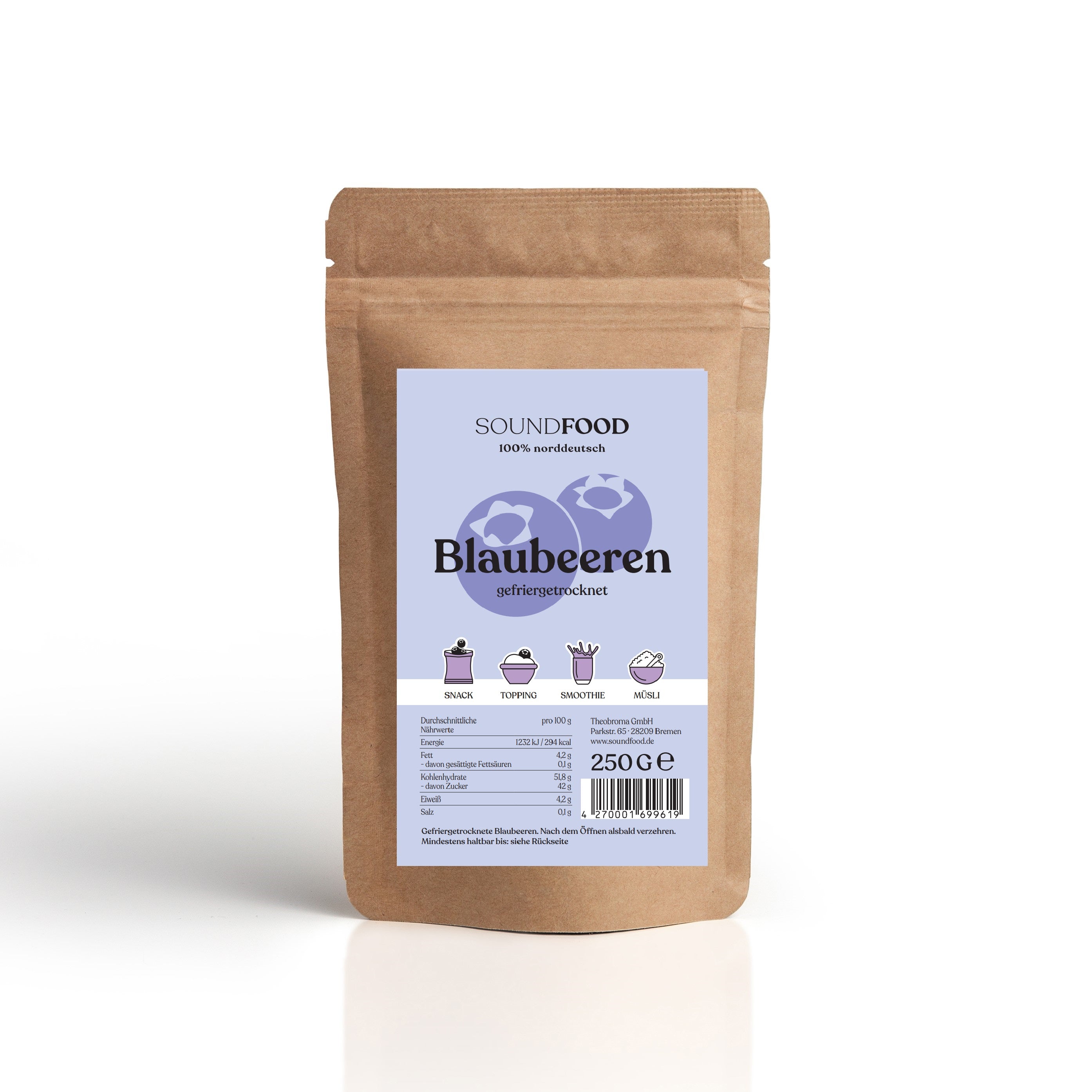 SOUNDFOOD Blaubeeren gefriergetrocknet, 250g