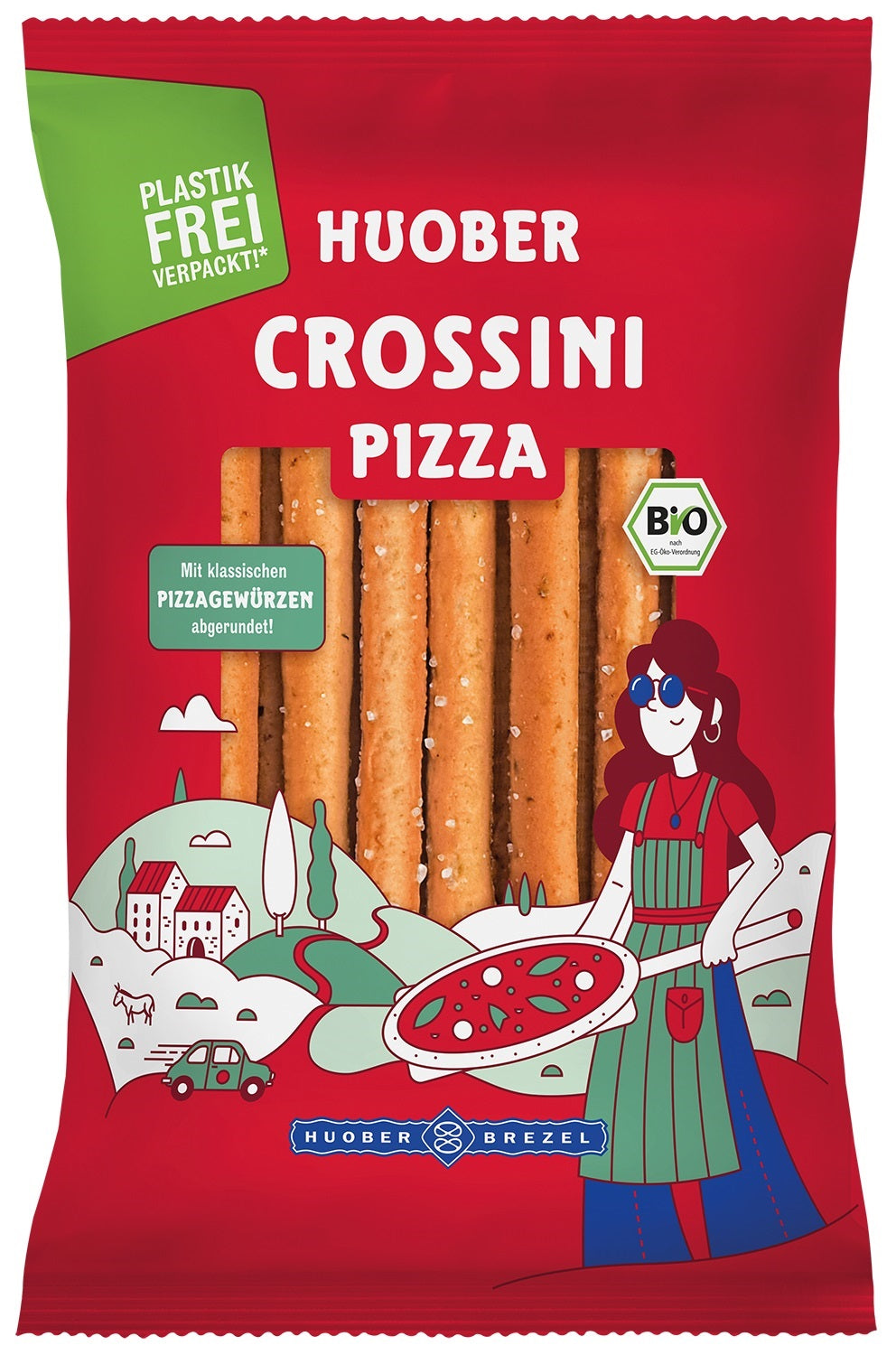 HUOBER Bio Crossini Pizza, plastikfrei verpackt, 12 Packungen à 100g-SOUNDFOOD-1-SOUNDFOOD